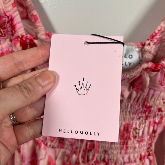 Hello Molly Aura Check Mini Dress Size US 2 Pink Floral Babydoll Chiffon - Picture 5 of 13